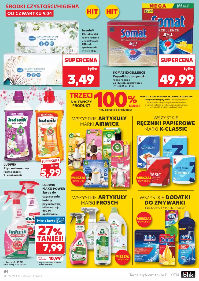 Gazetka promocyjna Kaufland - Gazetka tygodnia - ważna 09.04 do 15.04.2026 - strona 54 - produkty: Chusteczki, Frosch, Ludwik, Papier, Por, Ręcznik, Ręczniki papierowe, Somat, Spray do czyszczenia, Tera, Waga, Zmywarki