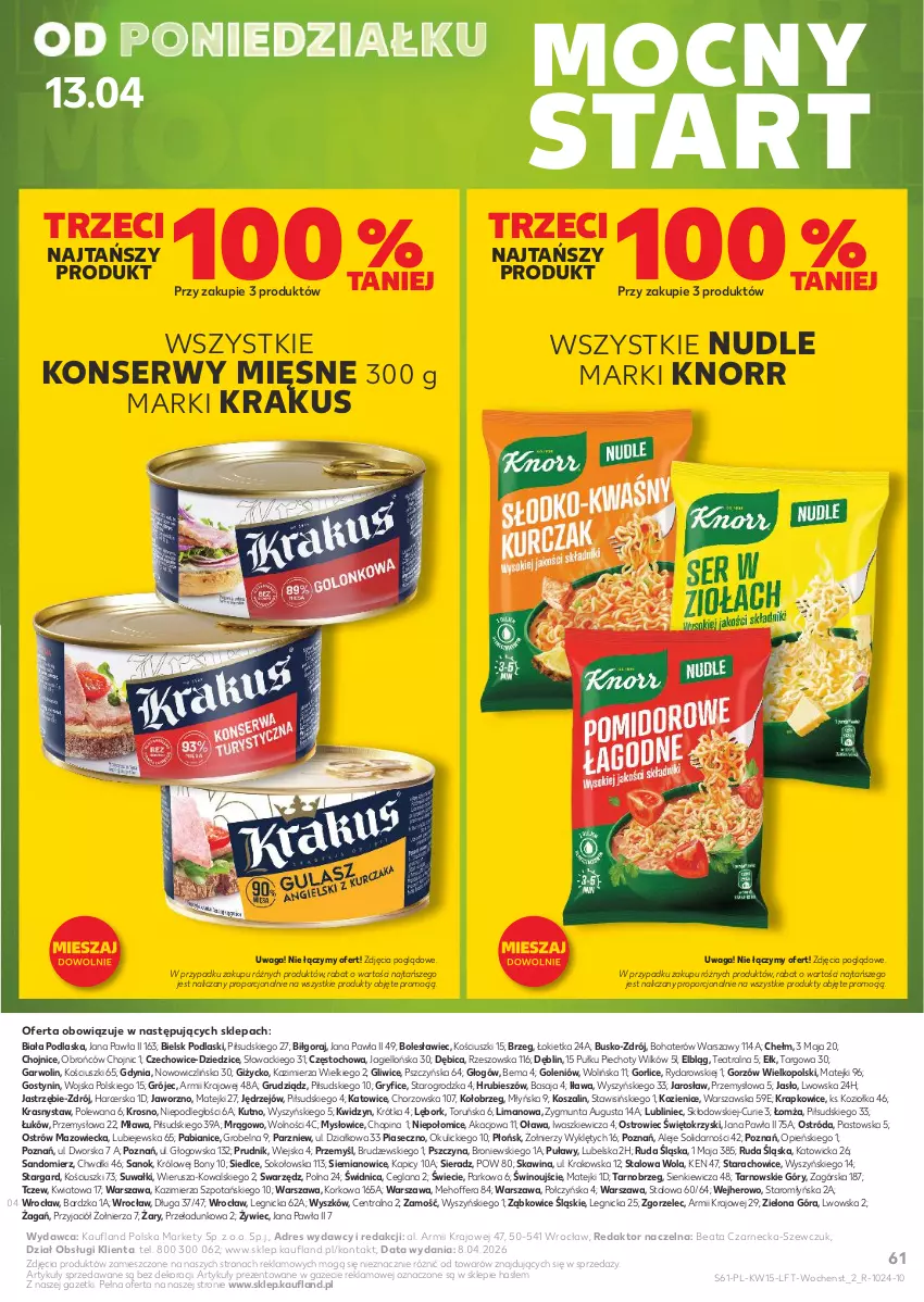 Gazetka promocyjna Kaufland - Gazetka tygodnia - ważna 09.04 do 15.04.2026 - strona 61 - produkty: BIC, Dres, Gry, Knorr, Kosz, Krakus, LANA, Piast, Piec, Podlaski, Por, Ser, Sok, Szal, Waga, Wino