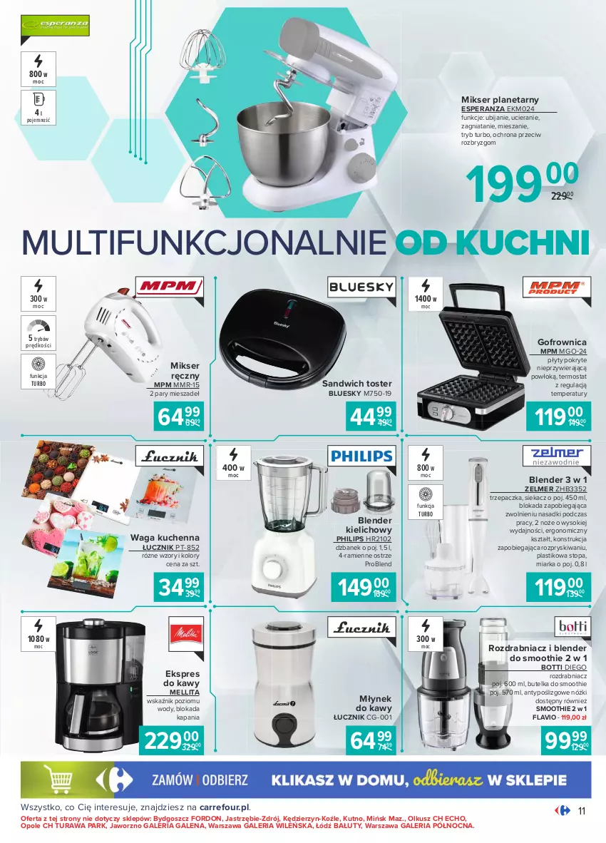 Gazetka promocyjna Carrefour - Gazetka Multimedia - ważna 15.02 do 06.03.2021 - strona 11 - produkty: Blender, Dzbanek, Gofrownica, Miarka, Mikser, Mikser ręczny, Młynek, Młynek do kawy, Noż, Philips, Rozdrabniacz, Ser, Smoothie, Sok, Termos, Top, Toster, Trzepaczka, Waga, Zelmer