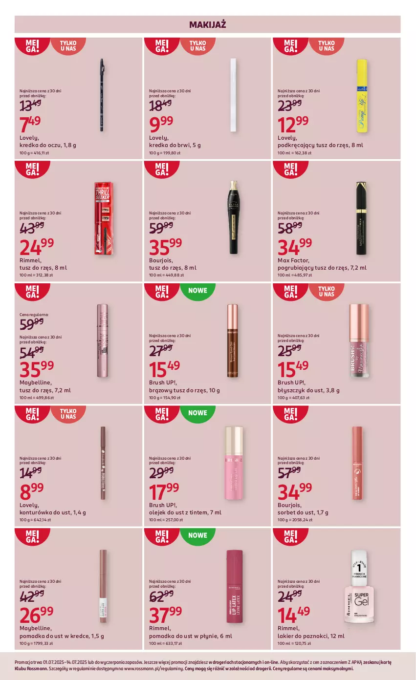 Gazetka promocyjna Rossmann - 1 lipca - ważna 01.07 do 14.07.2025 - strona 11 - produkty: Bell, Błyszczyk do ust, Bourjois, Fa, Konturówka do ust, Kredka, Kredka do brwi, Lakier, Lakier do paznokci, Lovely, Makijaż, Max Factor, Maybelline, Olej, Tusz