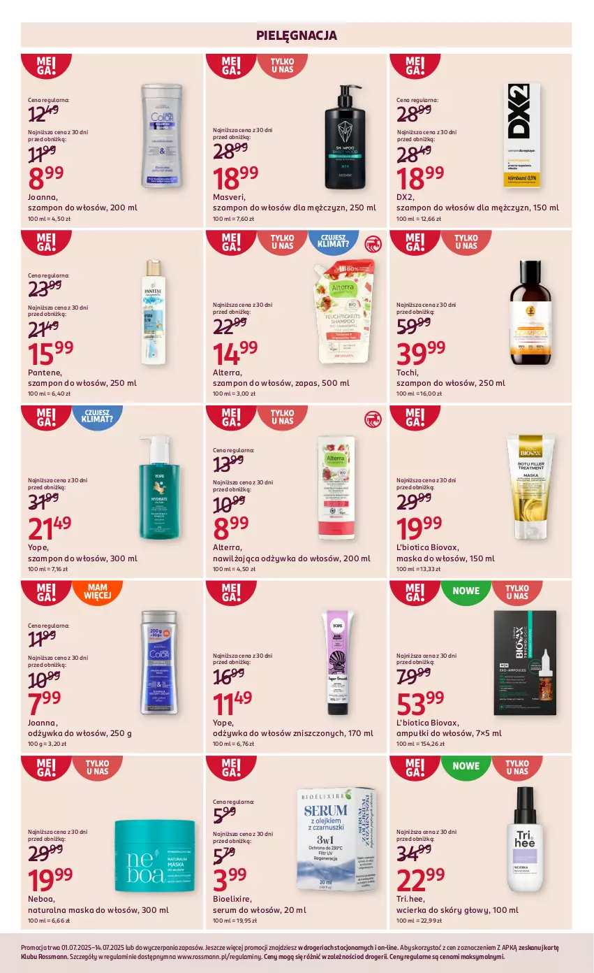 Gazetka promocyjna Rossmann - 1 lipca - ważna 01.07 do 14.07.2025 - strona 3 - produkty: Alterra, Biovax, DX2, Joanna, Maska, Maska do włosów, Odżywka, Pantene, Rum, Ser, Serum, Serum do włosów, Szampon, Yope