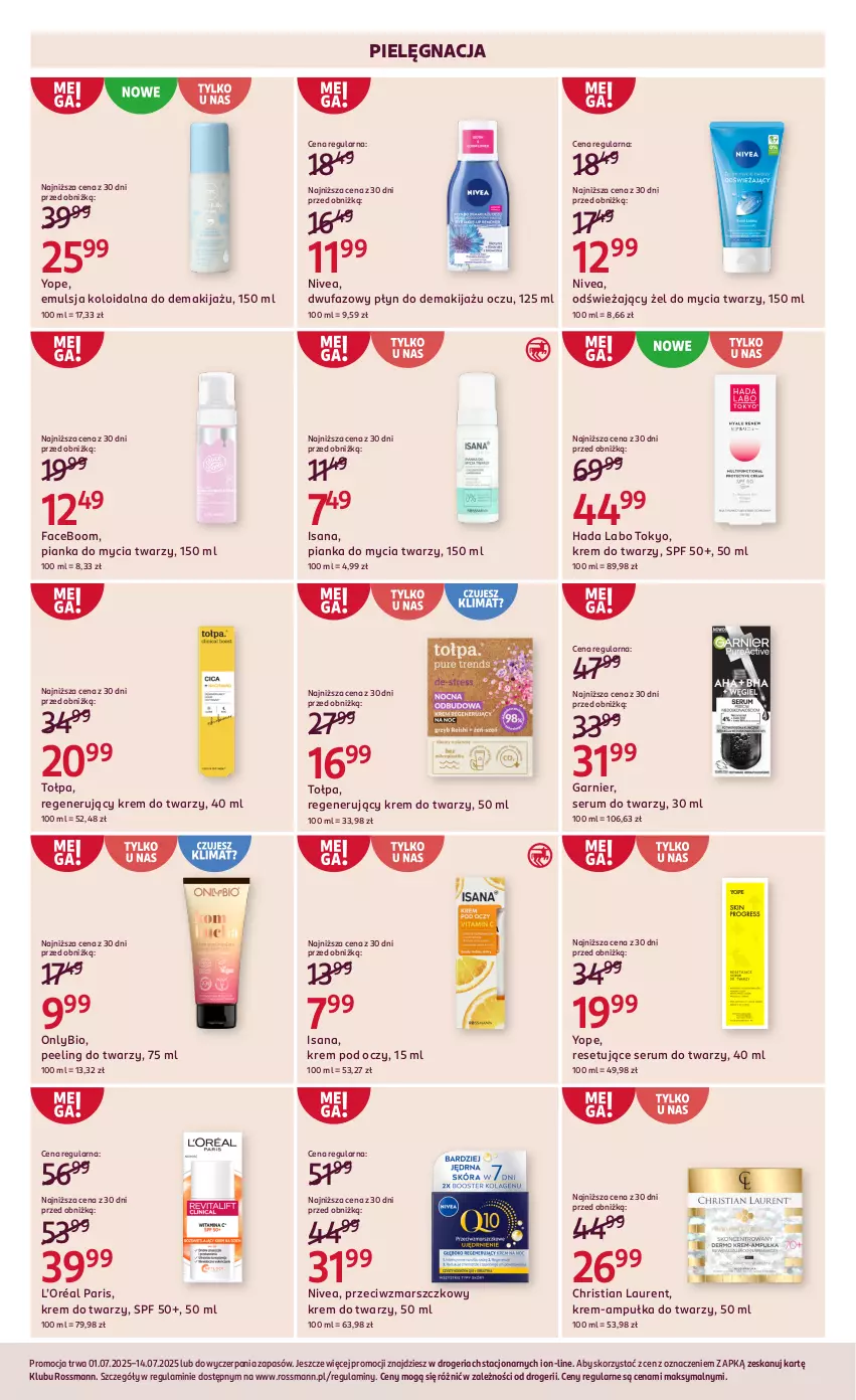 Gazetka promocyjna Rossmann - 1 lipca - ważna 01.07 do 14.07.2025 - strona 6 - produkty: Emulsja, Fa, Garnier, Hada Labo Tokyo, Isana, Krem do twarzy, Krem pod oczy, L’Oréal, Laur, Makijaż, Mars, Nivea, Peeling, Pianka do mycia twarzy, Rum, Ser, Serum, Serum do twarzy, Tołpa, Yope