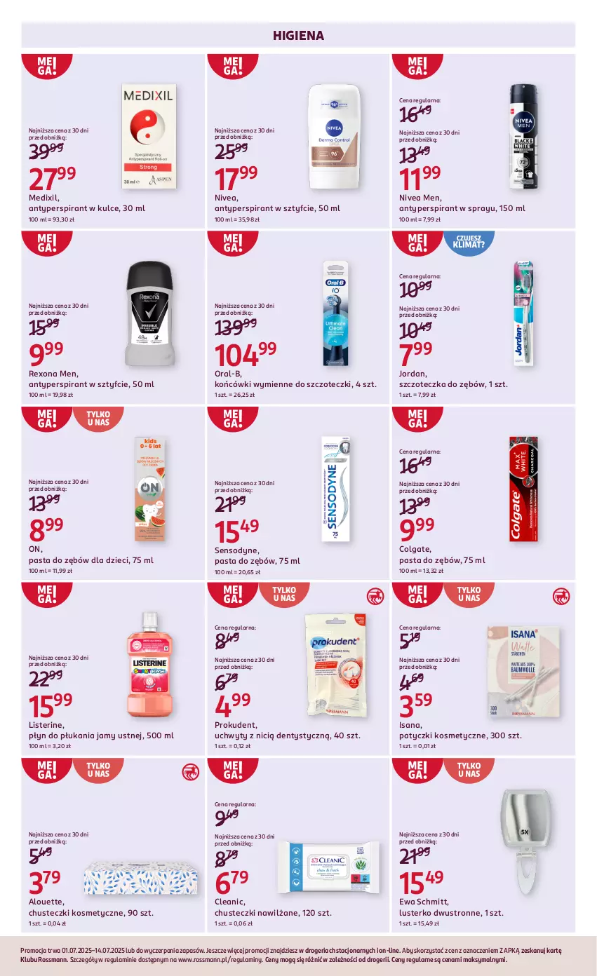 Gazetka promocyjna Rossmann - 1 lipca - ważna 01.07 do 14.07.2025 - strona 8 - produkty: Alouette, Antyperspirant, Chusteczki, Chusteczki kosmetyczne, Cleanic, Colgate, Dzieci, Ewa Schmitt, Isana, LG, Listerine, Nivea, Nivea Men, Pasta do zębów, Patyczki kosmetyczne, Płyn do płukania, Płyn do płukania jamy ustnej, Prokudent, Rexona, Sensodyne, Szczoteczka, Szczoteczka do zębów, Uchwyty