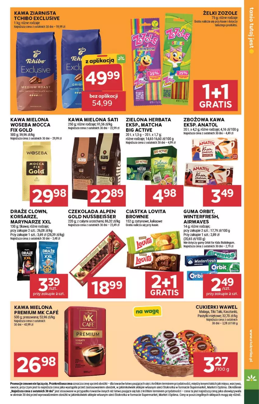 Gazetka promocyjna Stokrotka - Market - ważna 10.09 do 16.09.2026 - strona 19 - produkty: Brownie, Ciastka, Cukier, Cukierki, Czekolada, Gra, Herbata, Kakao, Kawa, Kawa mielona, Kawa ziarnista, Lovi, Mięso, Optima, Orbit, Owoce, Sati, Ser, Tchibo, Warzywa, Wawel, Woseba