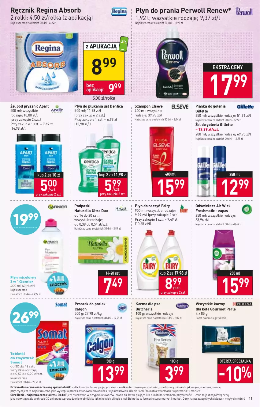 Gazetka promocyjna Stokrotka - Market - ważna 09.02 do 15.02.2023 - strona 11 - produkty: Air Wick, Calgon, Elseve, Fa, Fairy, Garnier, Gillette, Gin, LG, Mięso, Naturell, Naturella, Owoce, Perwoll, Pianka do golenia, Płyn do płukania, Płyn do prania, Płyn micelarny, Podpaski, Ręcznik, Rolki, Somat, Szampon, Tablet, Warzywa