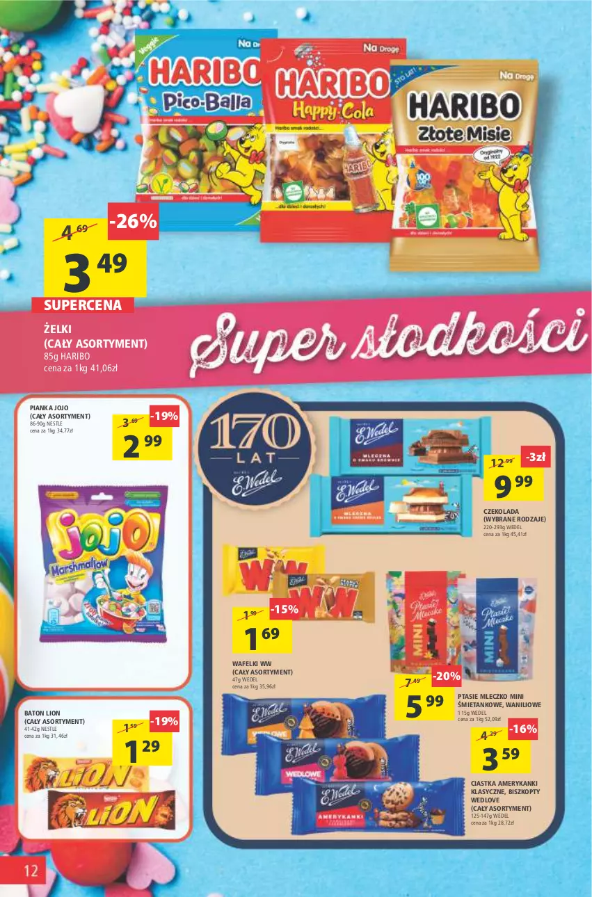 Gazetka promocyjna Arhelan - Gazetka - ważna 01.07 do 10.07.2022 - strona 12 - produkty: Baton, Biszkopty, Ciastka, Czekolada, Haribo, Lion, Mleczko, Ptasie mleczko