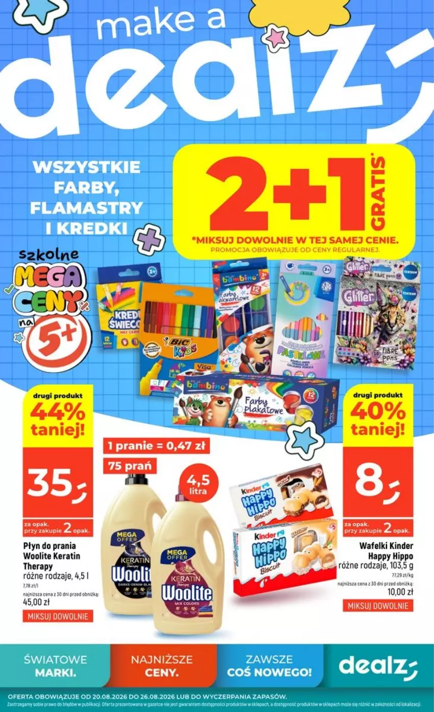 Gazetka promocyjna Dealz - NOWA GAZETKA - ważna 20.08 do 26.08.2026 - strona 1 - produkty: HiPP, Kinder, Płyn do prania, Woolite