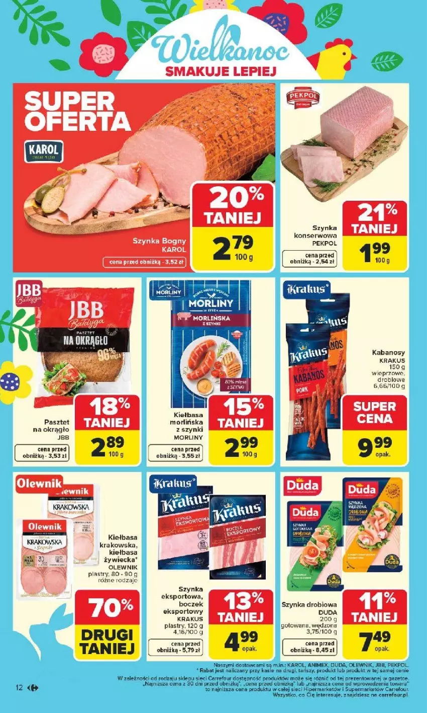 Gazetka promocyjna Carrefour - Gazetka Carrefour, Market od poniedziałku! - ważna 09.03 do 14.03.2026 - strona 14 - produkty: Boczek, Duda, Fa, Kabanos, Kiełbasa, Kiełbasa krakowska, Krakus, Morliny, Olewnik, Pekpol, Por, Ser, Sport, Szynka