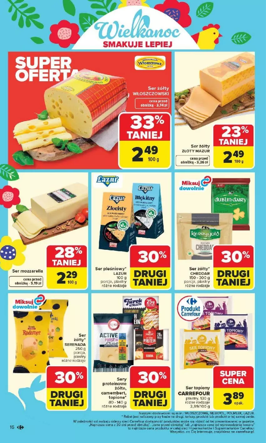 Gazetka promocyjna Carrefour - Gazetka Carrefour, Market od poniedziałku! - ważna 09.03 do 14.03.2026 - strona 18 - produkty: Cheddar, Fa, Lazur, Mozzarella, POLMLEK, Por, Ser, Ser pleśniowy, Ser topiony, Top, Włoszczowski, Złoty Mazur