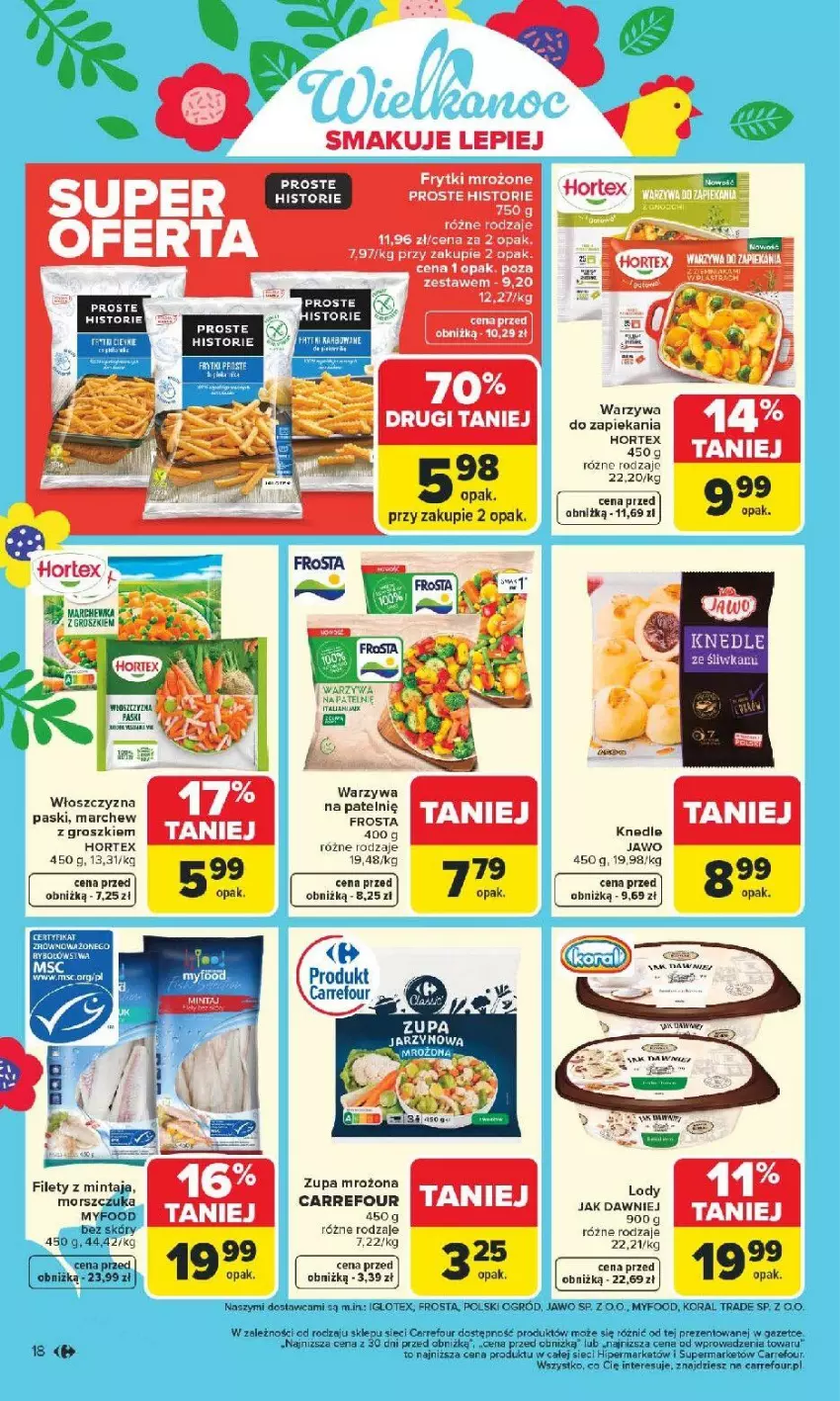 Gazetka promocyjna Carrefour - Gazetka Carrefour, Market od poniedziałku! - ważna 09.03 do 14.03.2026 - strona 20 - produkty: Fa, Frosta, Frytki, Hortex, Knedle, Lody, Mintaj, Ogród, Warzywa, Zupa