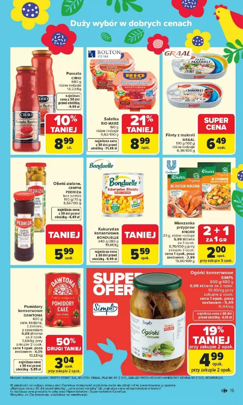 Gazetka promocyjna Carrefour - Gazetka Carrefour, Market od poniedziałku! - ważna 09.03 do 14.03.2026 - strona 21 - produkty: Bonduelle, Dawtona, Gra, Graal, Knorr, Kukurydza, Ogórki konserwowe, Oliwki, Pomidory, Sałat, Sałatka, Ser, Stek