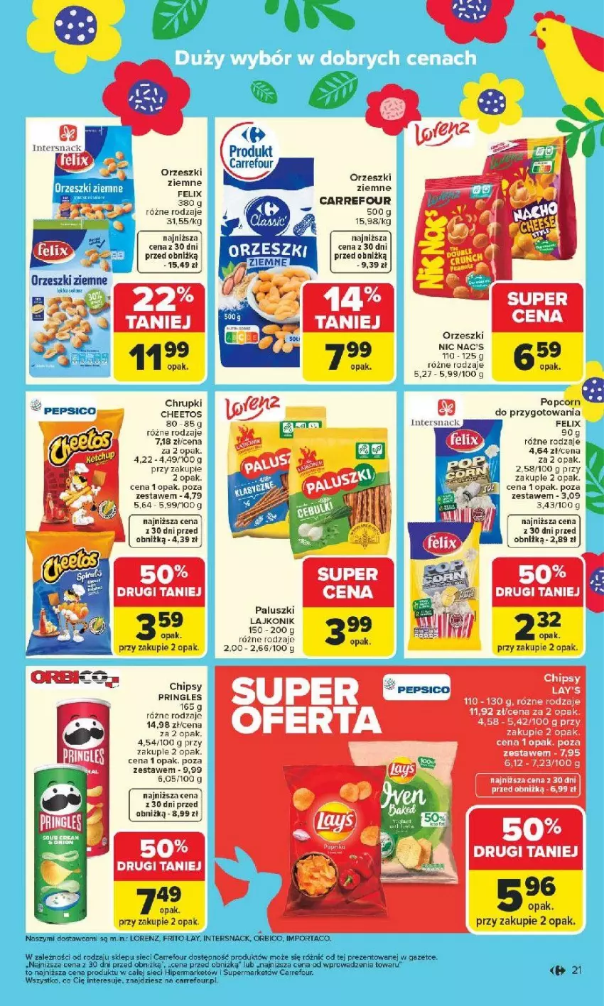 Gazetka promocyjna Carrefour - Gazetka Carrefour, Market od poniedziałku! - ważna 09.03 do 14.03.2026 - strona 23 - produkty: Cheetos, Chipsy, Chrupki, Felix, Lajkonik, Lorenz, Orzeszki, Orzeszki ziemne, Por, Pringles