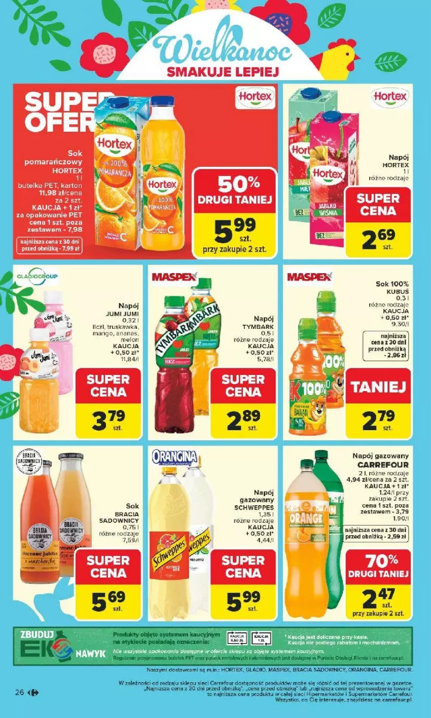 Gazetka promocyjna Carrefour - Gazetka Carrefour, Market od poniedziałku! - ważna 09.03 do 14.03.2026 - strona 28 - produkty: Ananas, Fa, Gin, Gra, Hortex, Liczi, Mango, Melon, Napój, Napój gazowany, Schweppes, Sok, Tymbark