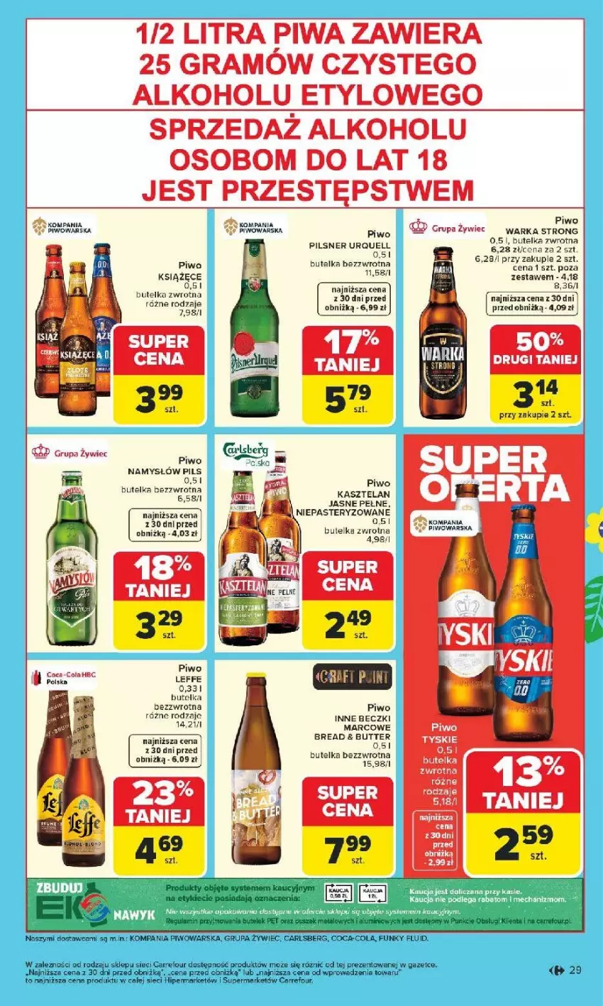 Gazetka promocyjna Carrefour - Gazetka Carrefour, Market od poniedziałku! - ważna 09.03 do 14.03.2026 - strona 31 - produkty: Carlsberg, Coca-Cola, Fa, Gra, Kasztelan, Namysłów, Pilsner Urquell, Piwa, Piwo, Por, Tyskie, Warka