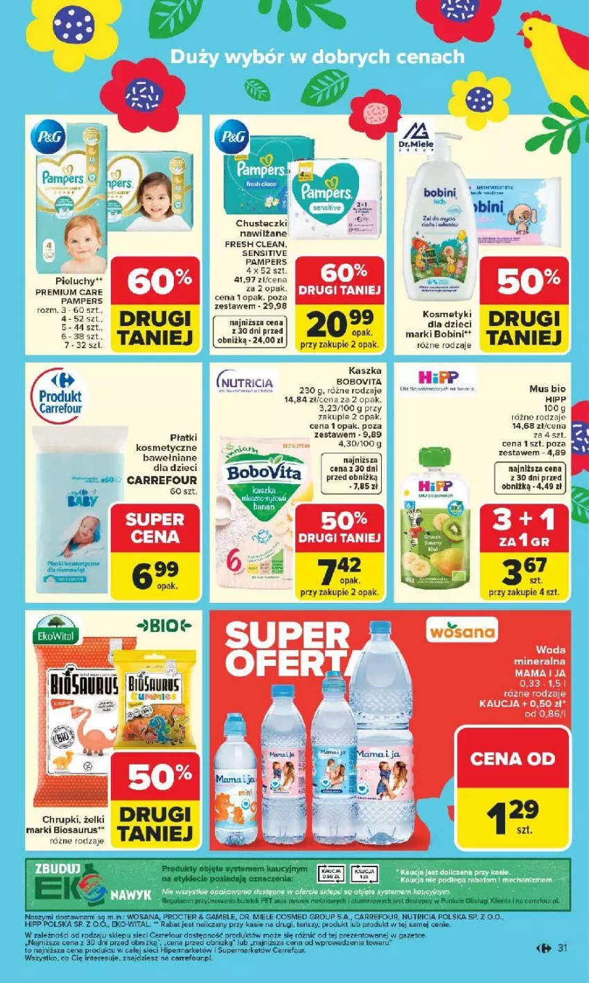Gazetka promocyjna Carrefour - Gazetka Carrefour, Market od poniedziałku! - ważna 09.03 do 14.03.2026 - strona 33 - produkty: BoboVita, Chrupki, Chusteczki, Dzieci, HiPP, Kosmetyki dla dzieci, Mus, Pampers, Pieluchy, Płatki kosmetyczne, Ser, Woda, Woda mineralna, Wosana