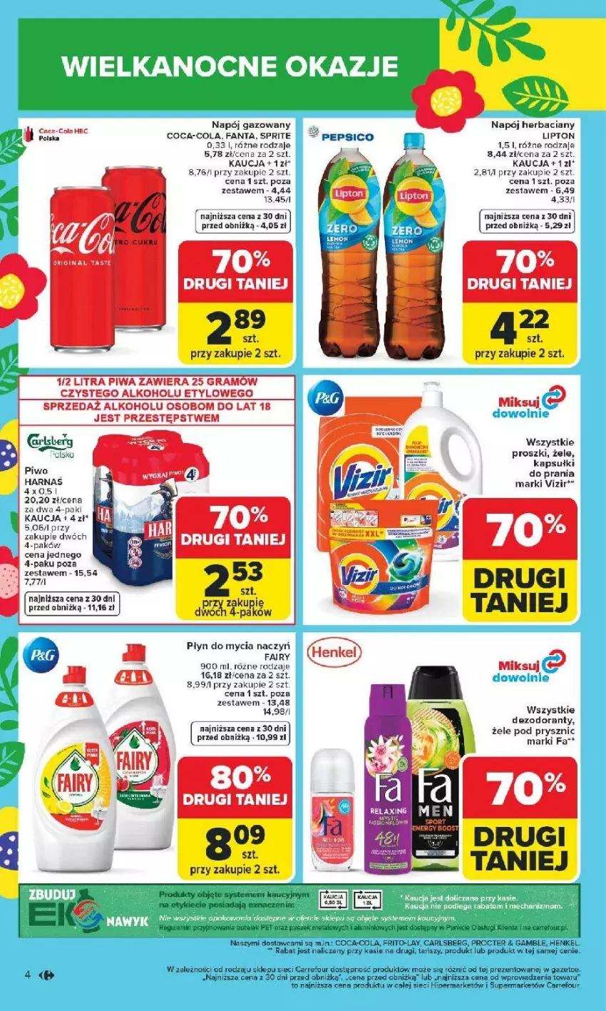Gazetka promocyjna Carrefour - Gazetka Carrefour, Market od poniedziałku! - ważna 09.03 do 14.03.2026 - strona 6 - produkty: Carlsberg, Coca-Cola, Dezodorant, Do mycia naczyń, Fa, Fanta, Gin, Gra, Lipton, Napój, Piwa, Piwo, Płyn do mycia, Płyn do mycia naczyń, Por, Sprite, Vizir