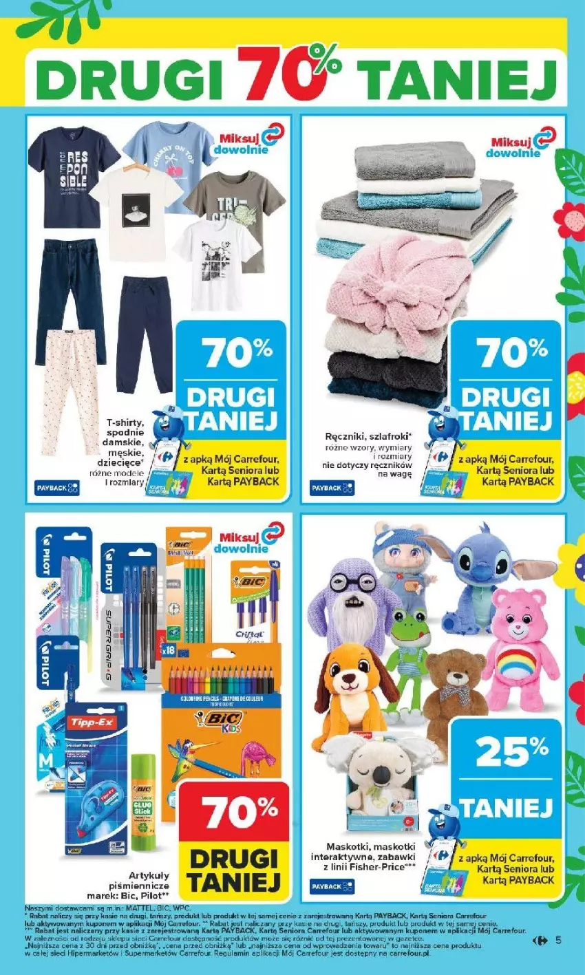 Gazetka promocyjna Carrefour - Gazetka Carrefour, Market od poniedziałku! - ważna 09.03 do 14.03.2026 - strona 7 - produkty: BIC, Fisher-Price, Mattel, Ręcznik, Ser, Spodnie, Szlafrok, T-shirt, Tera