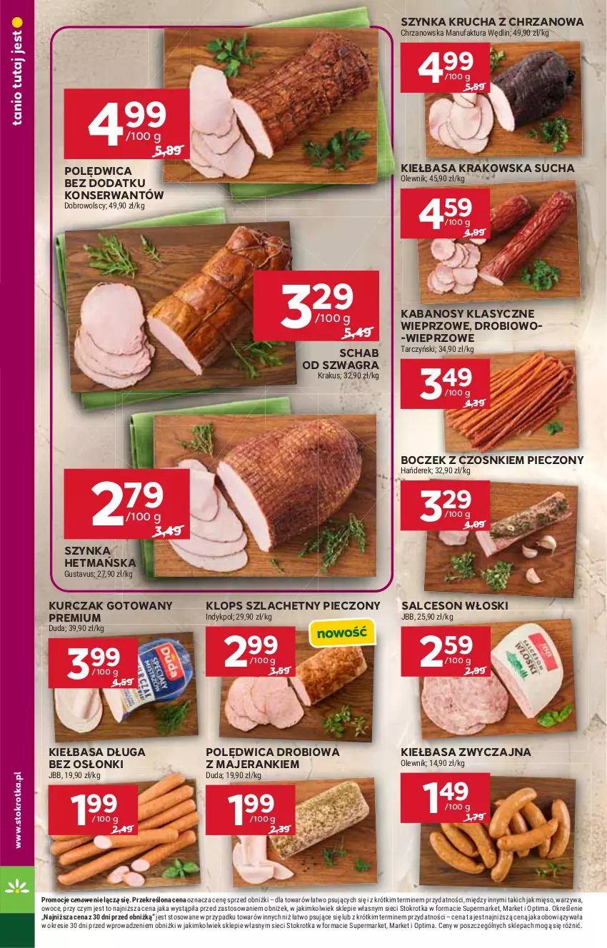 Gazetka promocyjna Stokrotka - Market - ważna 15.10 do 21.10.2026 - strona 10 - produkty: Boczek, Chrzan, Duda, Fa, Gra, Kabanos, Kiełbasa, Kiełbasa krakowska, Krakus, Kurczak, Kurczak gotowany, Mięso, Olewnik, Optima, Owoce, Piec, Polędwica, Salceson, Ser, Szynka, Tarczyński, Warzywa