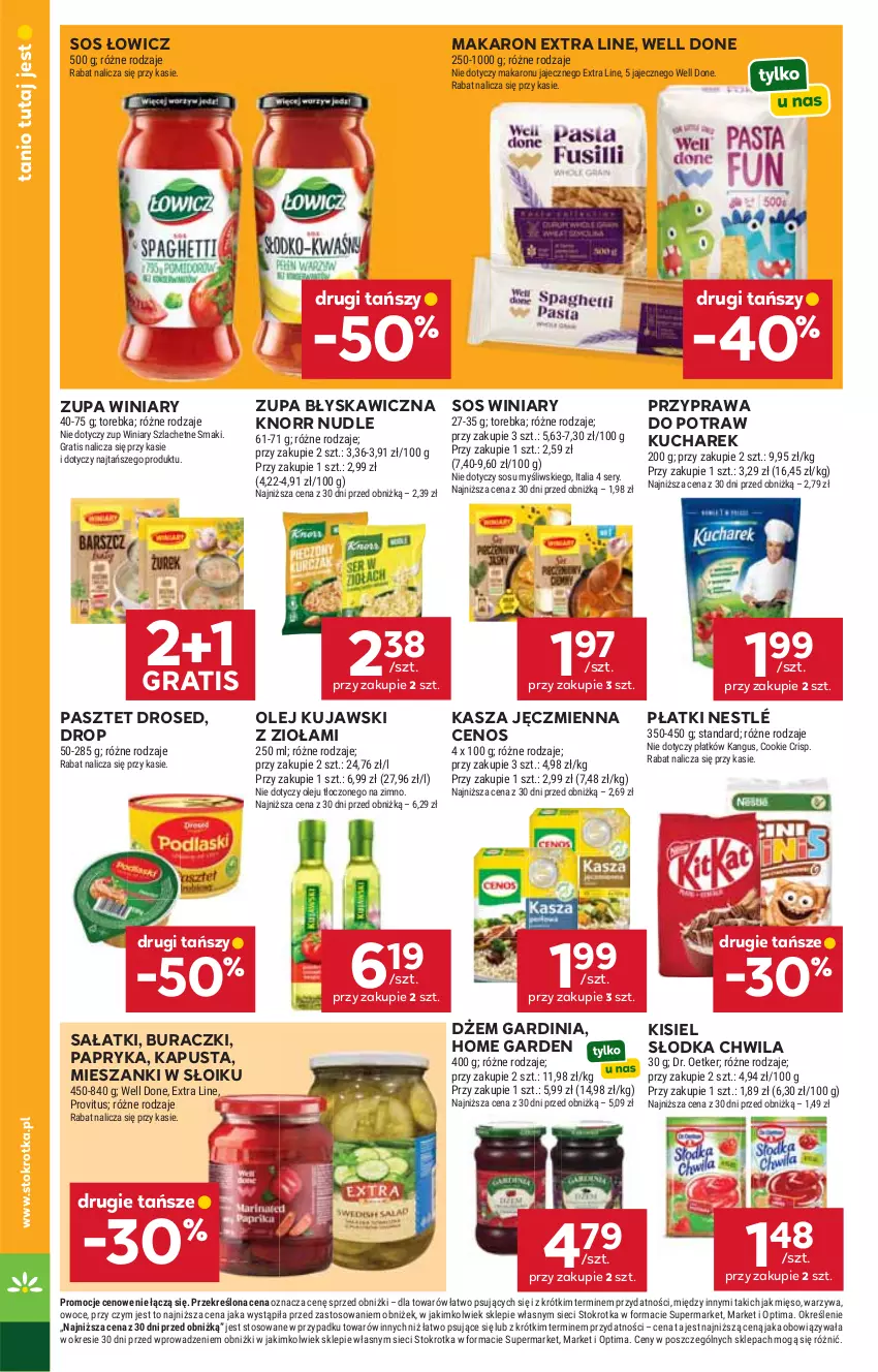 Gazetka promocyjna Stokrotka - Market - ważna 15.10 do 21.10.2026 - strona 18 - produkty: Buraczki, Cenos, Dr. Oetker, Dżem, Gra, Kasza, Kasza jęczmienna, Kisiel, Knorr, Kucharek, Kujawski, Makaron, Mięso, Nestlé, Olej, Optima, Owoce, Papryka, Pasztet, Przyprawa do potraw, Sałat, Ser, Słodka Chwila, Sos, Torebka, Warzywa, Winiary, Zupa
