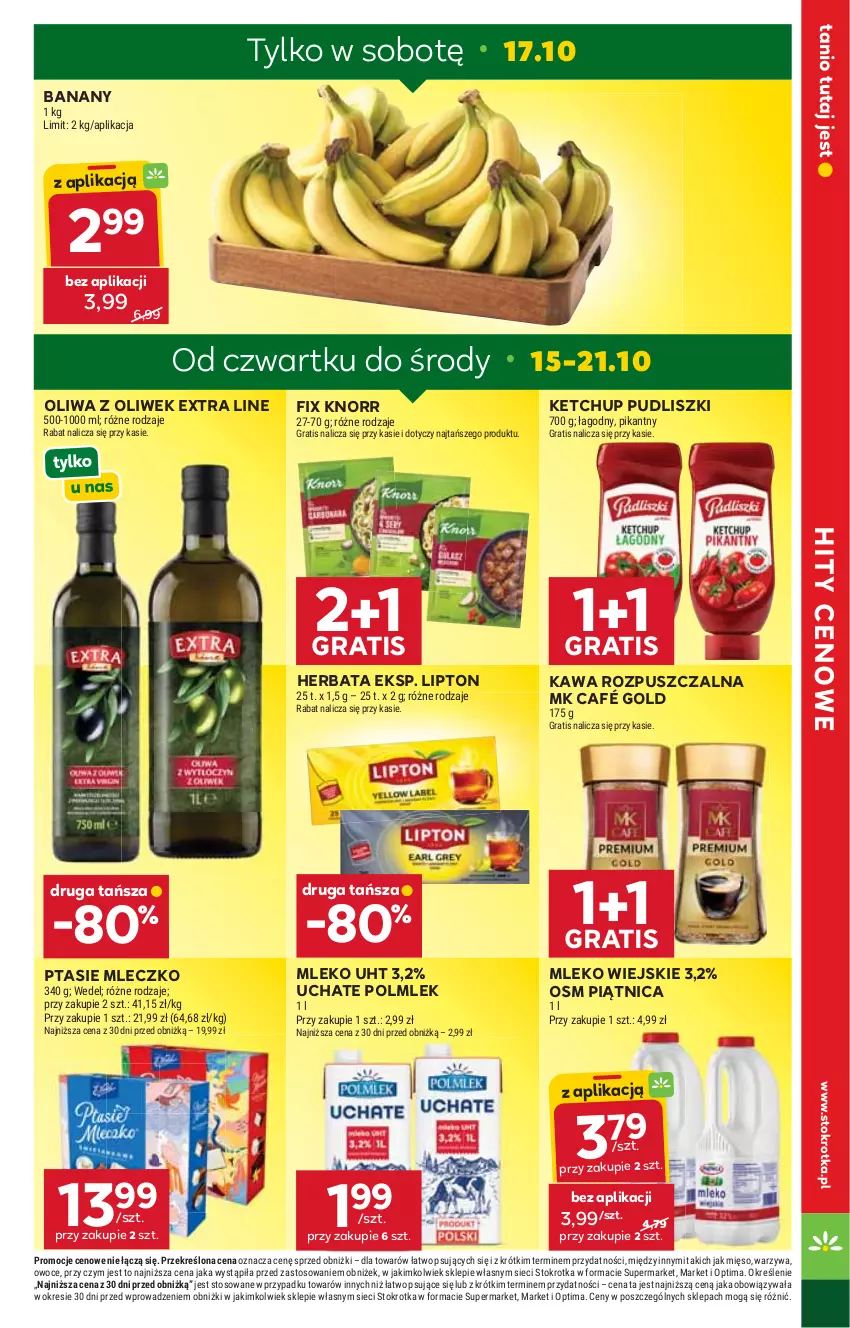 Gazetka promocyjna Stokrotka - Market - ważna 15.10 do 21.10.2026 - strona 3 - produkty: Banany, Gra, Herbata, Kawa, Kawa rozpuszczalna, Ketchup, Knorr, Lipton, Mięso, Mleczko, Mleko, Oliwa, Oliwa z oliwek, Optima, Owoce, Piątnica, POLMLEK, Ptasie mleczko, Pudliszki, Warzywa