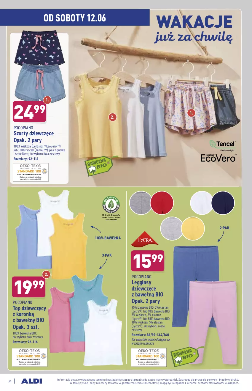 Gazetka promocyjna Aldi - ważna 07.06 do 12.06.2021 - strona 34 - produkty: Gin, Legginsy, Pocopiano, Szorty, Top, Wełna