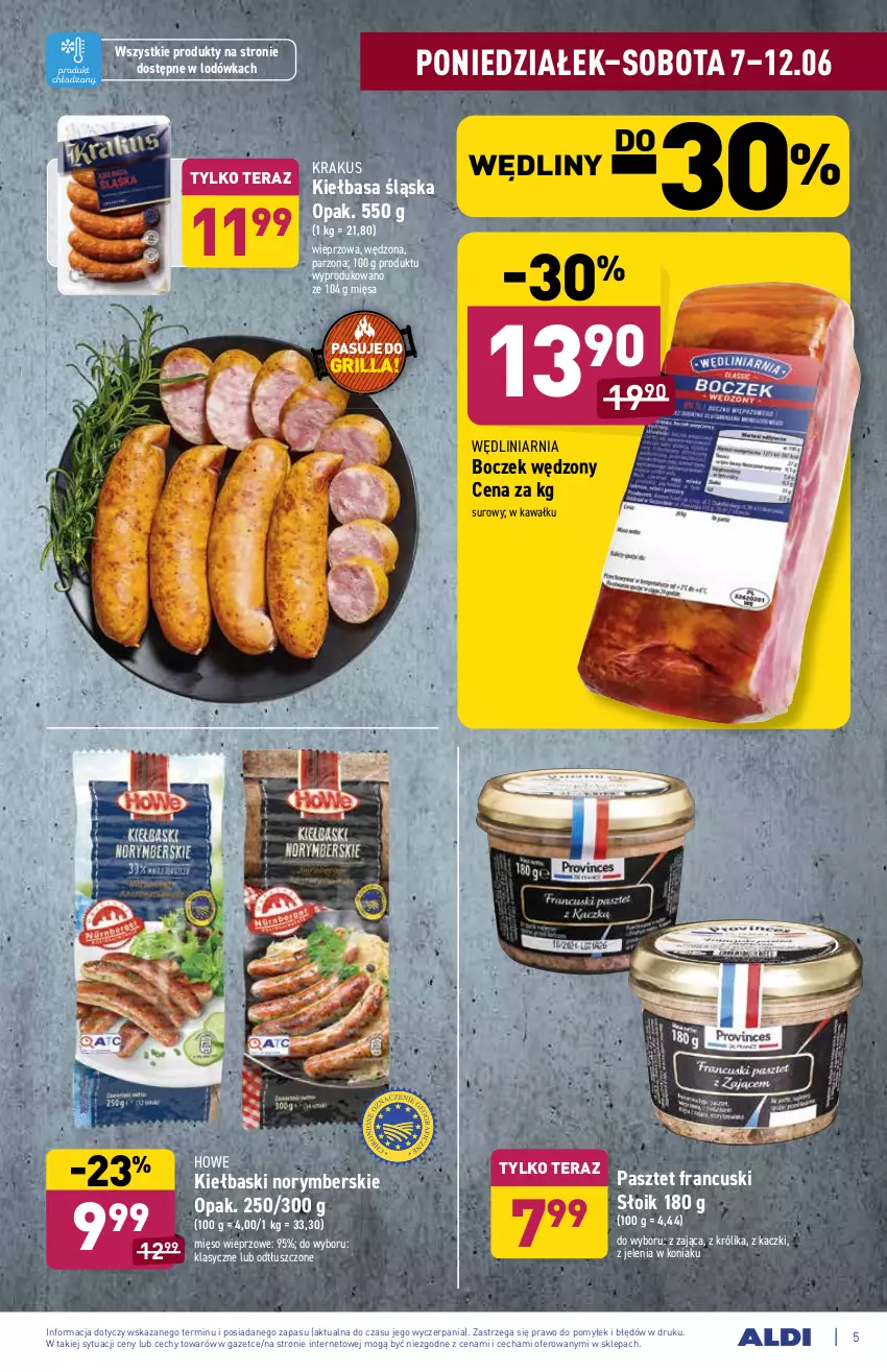 Gazetka promocyjna Aldi - ważna 07.06 do 12.06.2021 - strona 5 - produkty: Boczek, Grill, Kawa, Kiełbasa, Kiełbasa śląska, Krakus, Królik, Lodówka, Mięso, Mięso wieprzowe, Pasztet, Tera