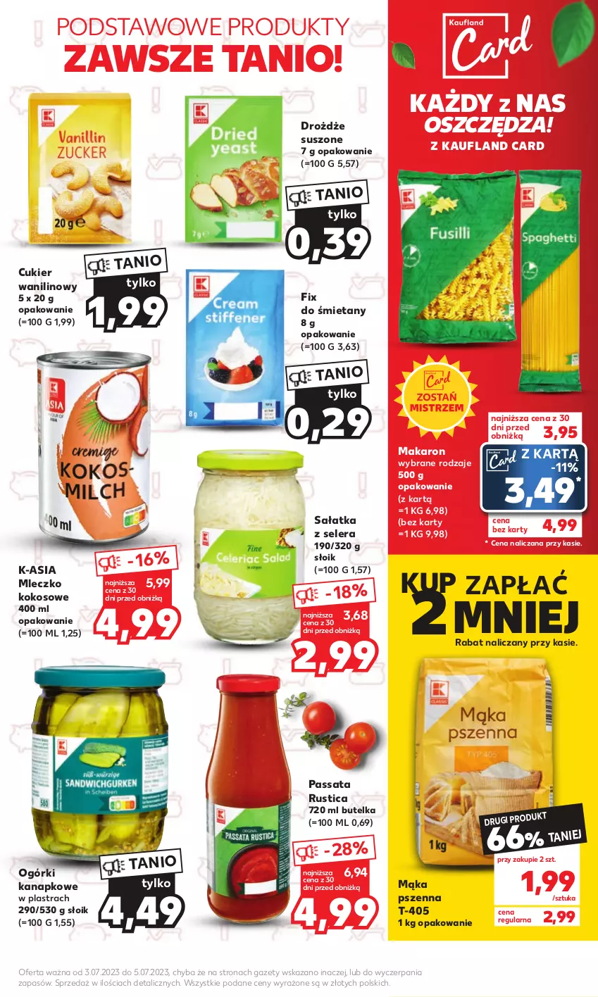 Gazetka promocyjna Kaufland - Mocny Start - ważna 03.07 do 05.07.2023 - strona 15 - produkty: Cukier, Cukier wanilinowy, Drożdże, Kokos, Mąka, Mąka pszenna, Makaron, Mleczko, Rust, Sałat, Sałatka