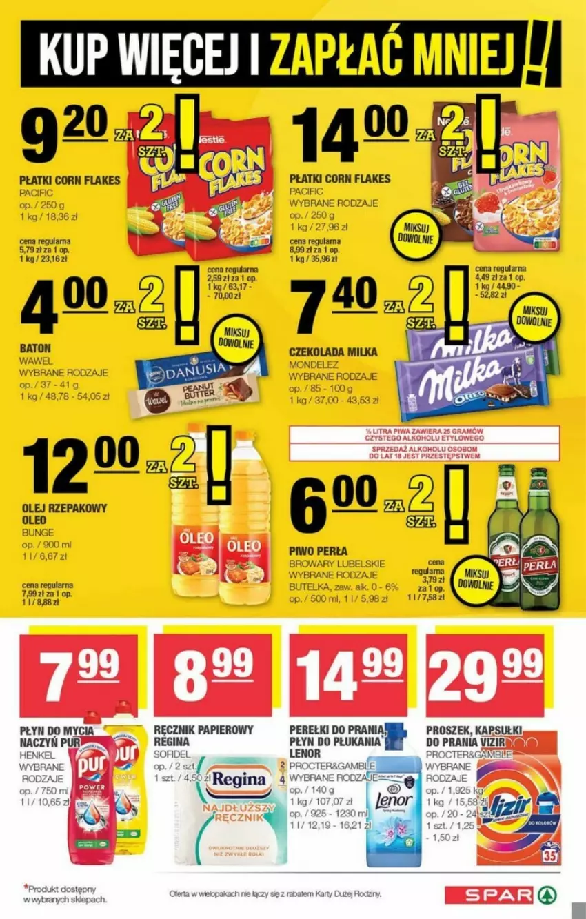 Gazetka promocyjna Delikatesy Centrum - ważna 04.10 do 15.10.2023 - strona 12 - produkty: Baton, Cif, Corn flakes, Czekolada, Gin, Kapsułki do prania, Lenor, LG, Meble, Milka, Olej, Olej rzepakowy, Oleo, Papier, Płyn do mycia, Płyn do płukania, Pur, Ręcznik, Tera, Vizir, Wawel