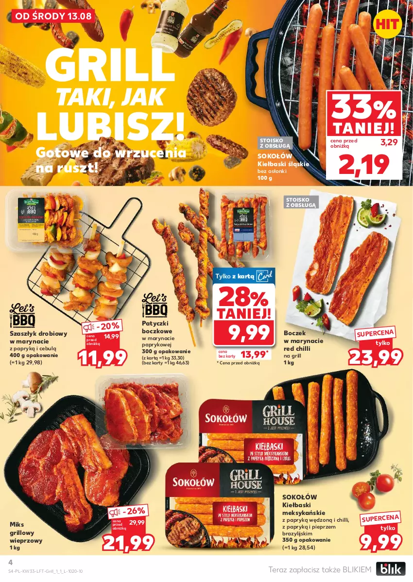 Gazetka promocyjna Kaufland - Gazetka tygodnia - ważna 13.08 do 20.08.2025 - strona 4 - produkty: Boczek, Grill, Kiełbaski śląskie, Pieprz, Sok, Sokołów, Tera