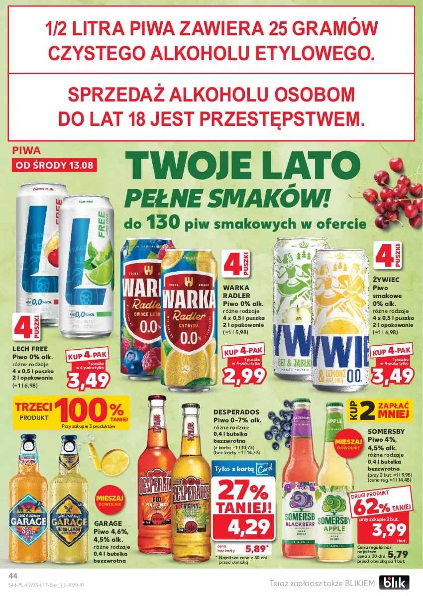 Gazetka promocyjna Kaufland - Gazetka tygodnia - ważna 13.08 do 20.08.2025 - strona 44 - produkty: Desperados, Gra, Piwa, Piwo, Radler, Somersby, Tera, Warka