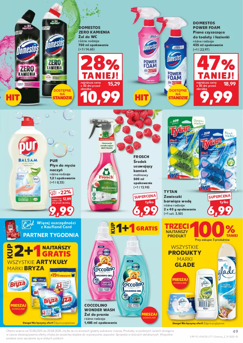 Gazetka promocyjna Kaufland - Gazetka tygodnia - ważna 13.08 do 20.08.2025 - strona 49 - produkty: Bryza, Coccolino, Do mycia naczyń, Domestos, Frosch, Gra, Płyn do mycia, Płyn do mycia naczyń, Pur, Tytan, Waga, Zawieszki