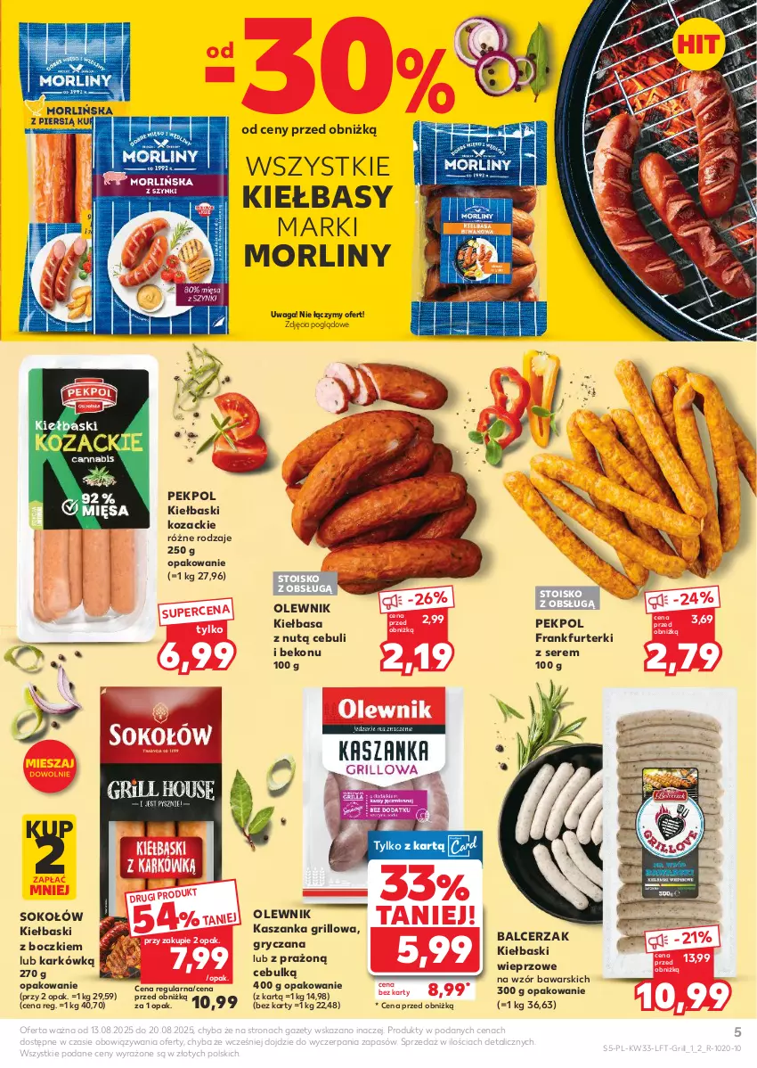 Gazetka promocyjna Kaufland - Gazetka tygodnia - ważna 13.08 do 20.08.2025 - strona 5 - produkty: Beko, Frankfurterki, Grill, Gry, Kasza, Kaszanka, Kiełbasa, Morliny, Olewnik, Pekpol, Ser, Sok, Sokołów, Waga