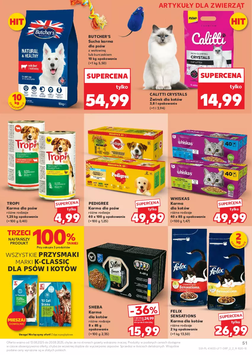 Gazetka promocyjna Kaufland - Gazetka tygodnia - ważna 13.08 do 20.08.2025 - strona 51 - produkty: Felix, Kurczak, Pedigree, Przysmaki, Sati, Sheba, Sucha karma, Waga, Whiskas