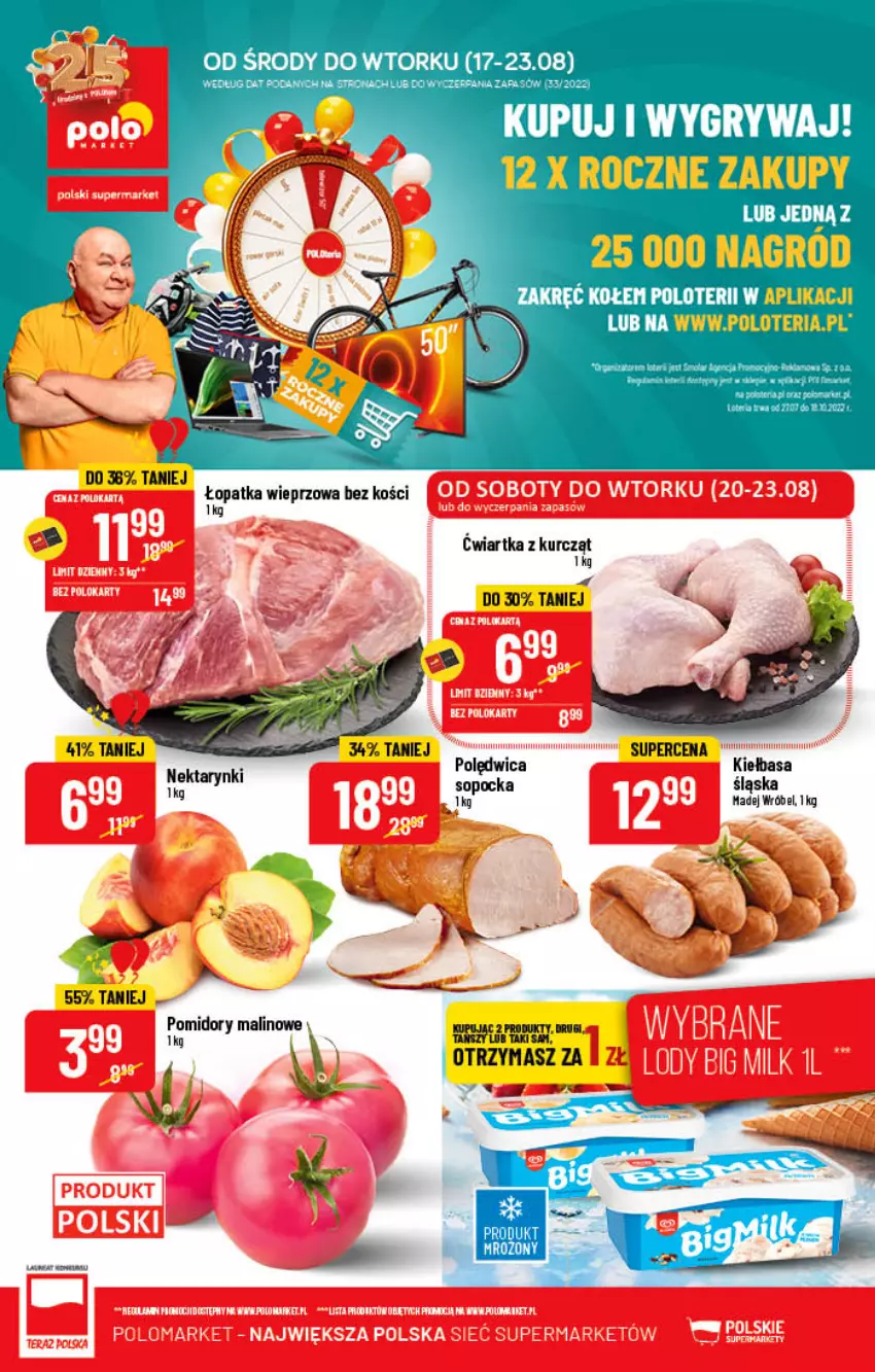 Gazetka promocyjna PoloMarket - Gazetka pomocyjna - ważna 17.08 do 23.08.2022 - strona 1 - produkty: Kiełbasa, Lody, Madej Wróbel, Polędwica