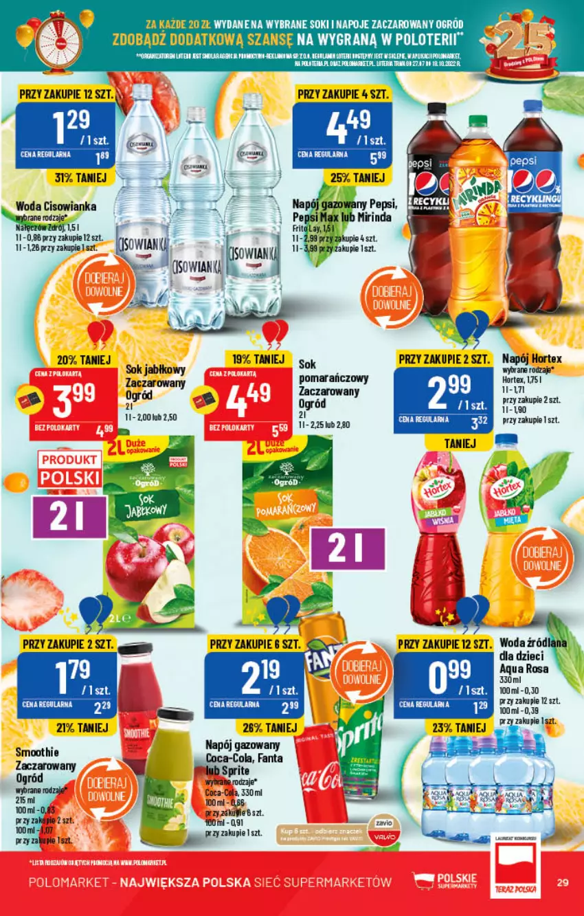 Gazetka promocyjna PoloMarket - Gazetka pomocyjna - ważna 17.08 do 23.08.2022 - strona 29 - produkty: Cisowianka, Coca-Cola, Dzieci, Fa, Fanta, Gra, Hortex, Napój, Napój gazowany, Napoje, Ogród, Smoothie, Sok, Sok jabłkowy, Sprite, Woda