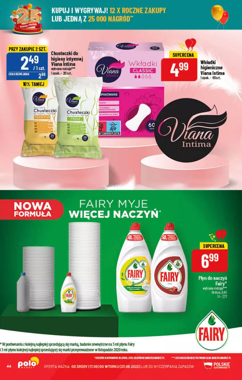 Gazetka promocyjna PoloMarket - Gazetka pomocyjna - ważna 17.08 do 23.08.2022 - strona 44 - produkty: Chusteczki, Fa, Fairy, Olej, Por, Top, Wkładki