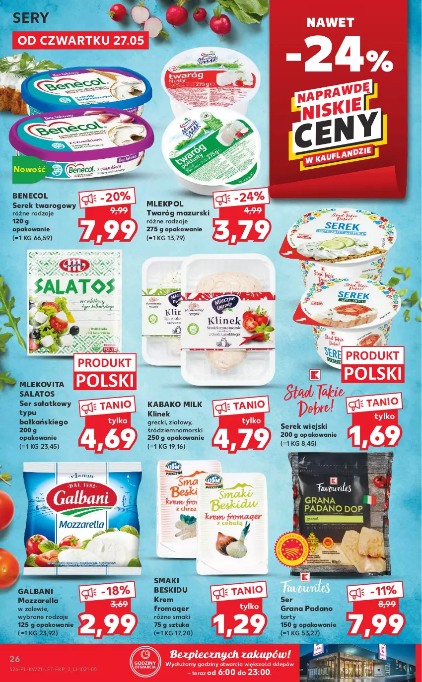 Gazetka promocyjna Kaufland - OFERTA TYGODNIA - ważna 27.05 do 01.06.2021 - strona 26 - produkty: Benecol, Galbani, Gra, Mleko, Mlekovita, Mozzarella, Piec, Sałat, Ser, Serek, Serek twarogowy, Serek wiejski, Tera, Twaróg