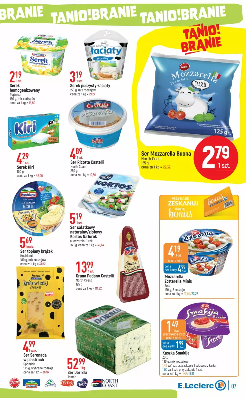 Gazetka promocyjna E Leclerc - ważna 28.02 do 11.03.2023 - strona 7 - produkty: Fa, Gra, Hochland, Mozzarella, NaTurek, Piątnica, Sałat, Ser, Ser topiony, Serek, Serek puszysty, Smakija, Top, Zott, Zottarella