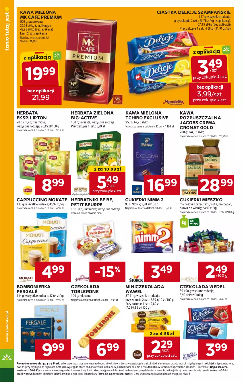 Gazetka promocyjna Stokrotka - Supermarket - ważna 30.04 do 08.05.2024 - strona 16 - produkty: Be Be, Cappuccino, Ciastka, Cukier, Cukierki, Czekolada, Delicje, Herbata, Herbatniki, HP, Jacobs, Kawa, Kawa mielona, Kawa rozpuszczalna, Lipton, Tchibo, Toblerone, Wawel