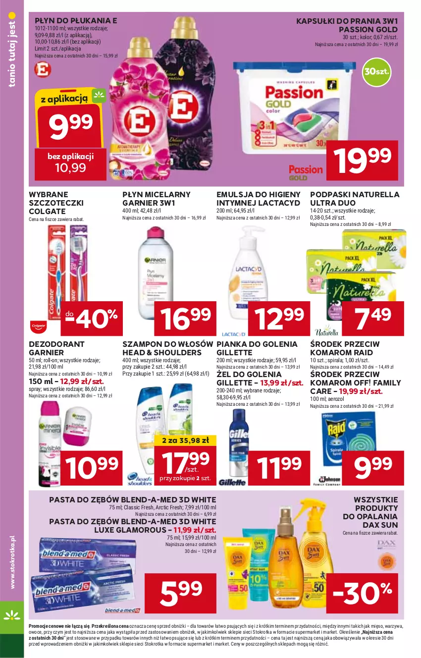 Gazetka promocyjna Stokrotka - Supermarket - ważna 30.04 do 08.05.2024 - strona 20 - produkty: Blend-a-Med, Colgate, DAX, Dezodorant, Emulsja, Fa, Garnier, Gillette, Kapsułki do prania, Lactacyd, LG, Naturell, Naturella, Pasta do zębów, Pianka do golenia, Płyn do płukania, Płyn micelarny, Podpaski, Szampon