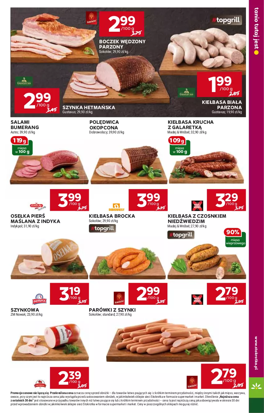 Gazetka promocyjna Stokrotka - Supermarket - ważna 30.04 do 08.05.2024 - strona 9 - produkty: Boczek, Bumerang, Gala, Kiełbasa, Kiełbasa biała, Kiełbasa krucha, LANA, Parówki, Parówki z szynki, Polędwica, Salami, Szynka