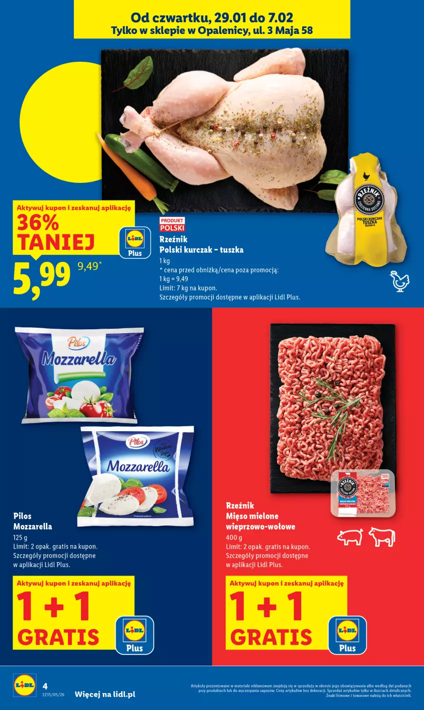 Gazetka promocyjna Lidl - Lidl w Opalenicy - ważna 29.01 do 07.02.2026 - strona 4 - produkty: Gra, Kurczak, Mięso, Mięso mielone, Mozzarella, Pilos, Tusz
