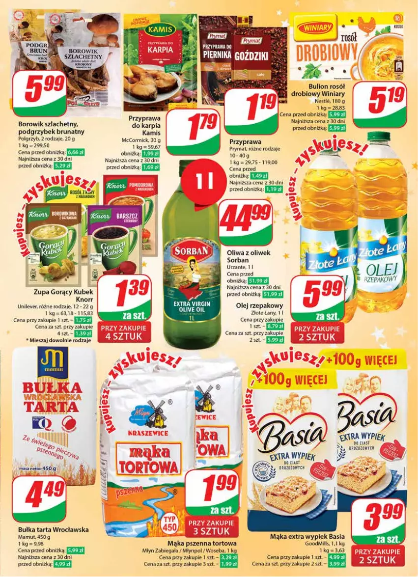 Gazetka promocyjna Dino - Gazetka 50 - ważna 13.12 do 19.12.2023 - strona 9 - produkty: Basia, Bulion, Bułka, Bułka tarta, Gin, Kamis, Knorr, Kubek, Lion, Mąka, Mąka pszenna, Młynpol, Olej, Olej rzepakowy, Oliwa, Oliwa z oliwek, Rosół, Rosół drobiowy, Tarta, Winiary, Woseba, Zupa