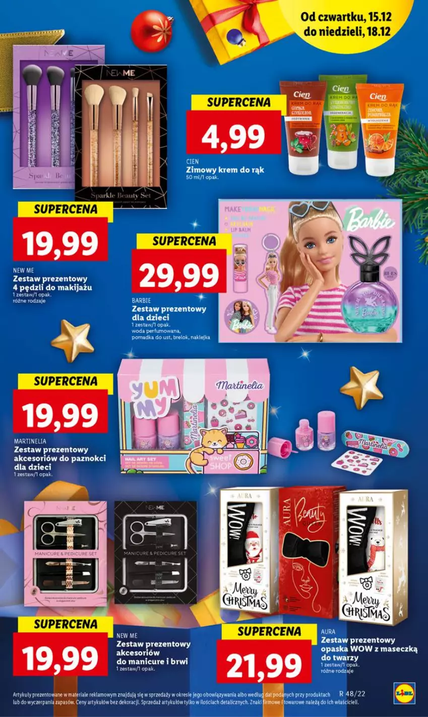 Gazetka promocyjna Lidl - GAZETKA - ważna 15.12 do 18.12.2022 - strona 15 - produkty: Barbie, Dzieci, Klej, Krem do rąk, Makijaż, Zestaw prezentowy