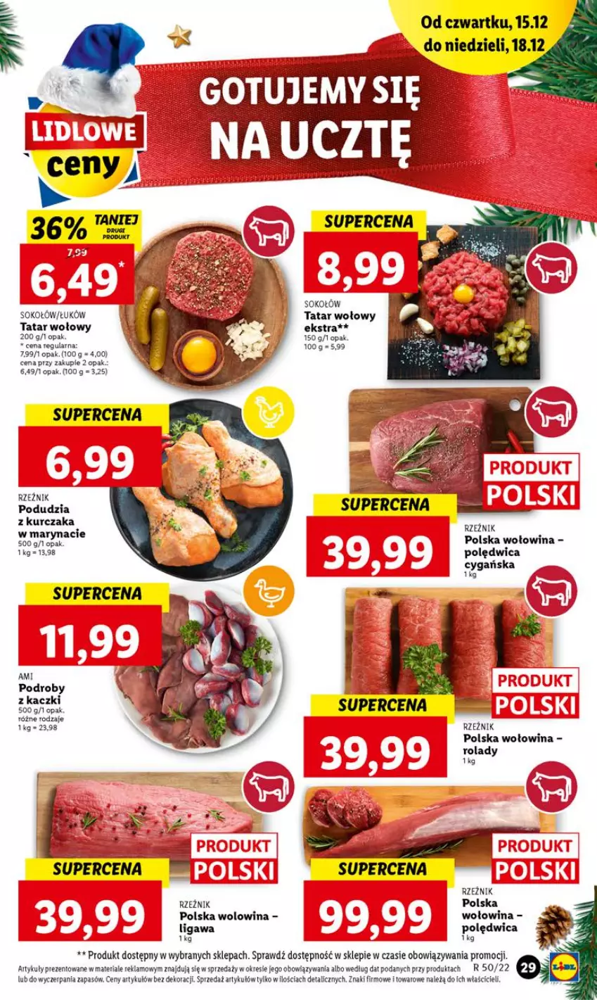 Gazetka promocyjna Lidl - GAZETKA - ważna 15.12 do 18.12.2022 - strona 33 - produkty: Kurczak, Podroby z kaczki, Polędwica, Sok, Sokołów, Tatar wołowy, Wołowina