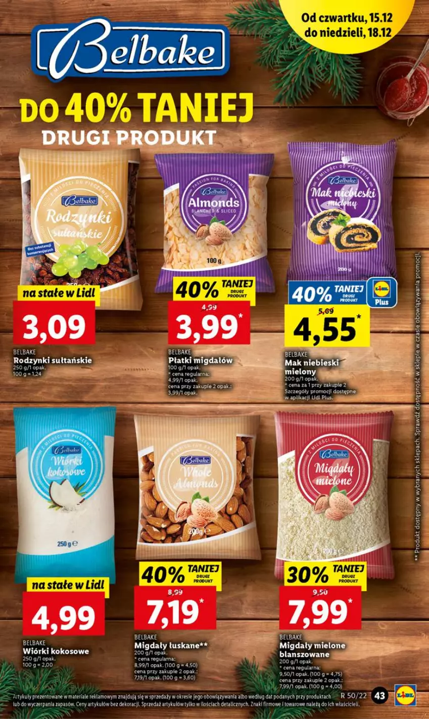 Gazetka promocyjna Lidl - GAZETKA - ważna 15.12 do 18.12.2022 - strona 49 - produkty: Kokos, Migdały, Migdały łuskane, Rodzynki, Wiórki kokosowe