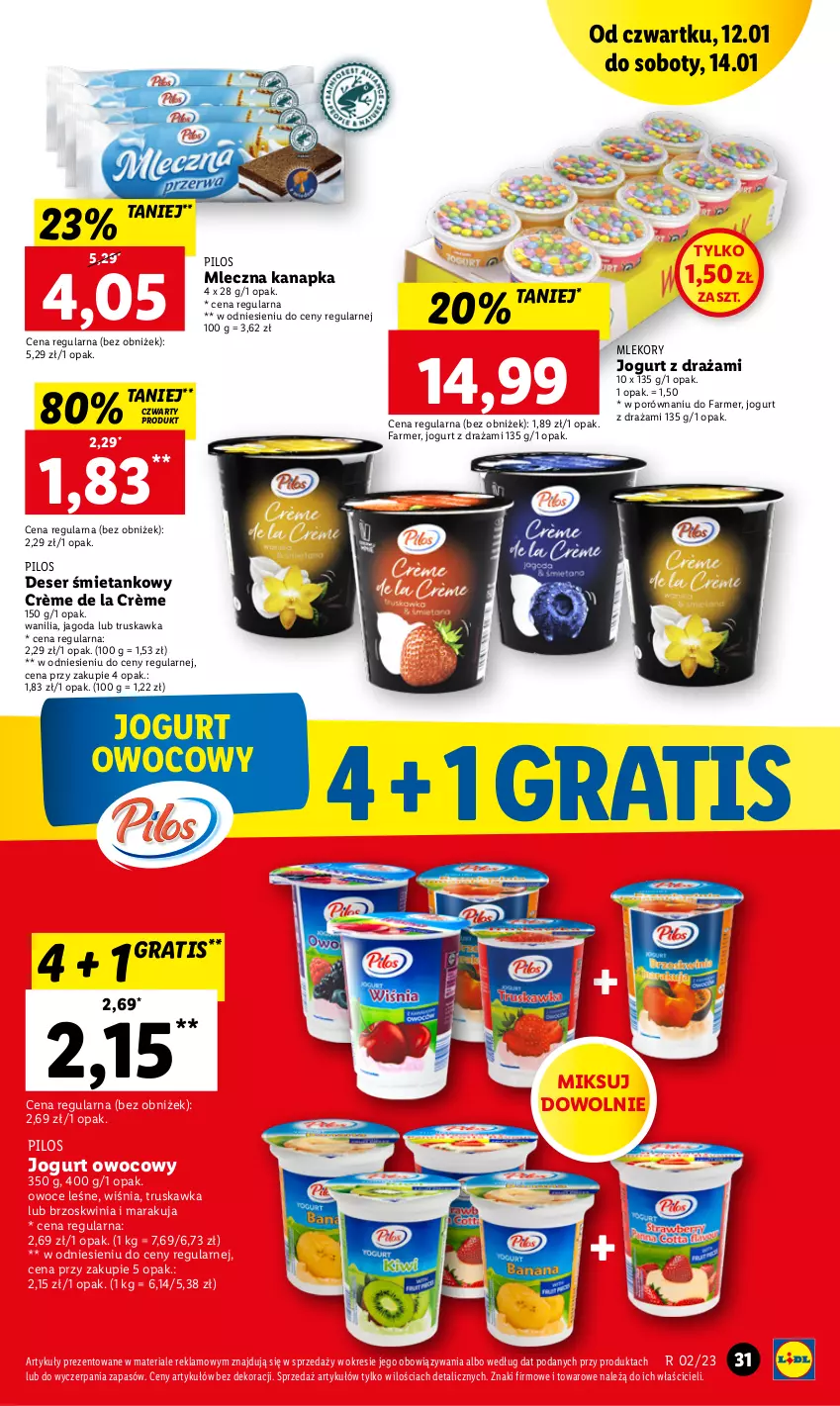 Gazetka promocyjna Lidl - GAZETKA - ważna 12.01 do 14.01.2023 - strona 33 - produkty: Deser, Fa, Gra, Jogurt, Jogurt owocowy, Mleczna kanapka, Mleko, Owoce, Pilos, Por, Ser