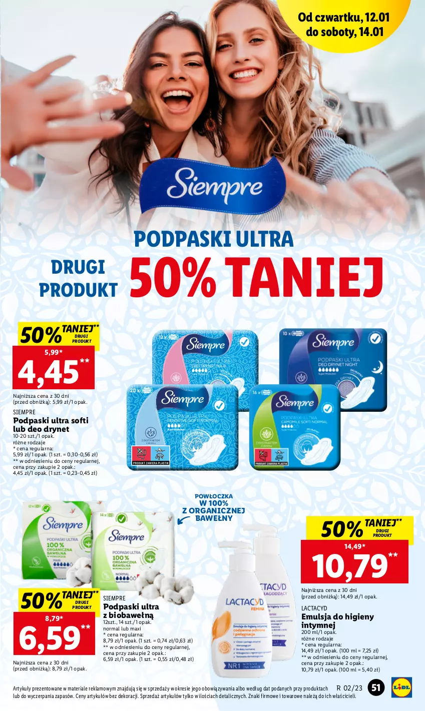 Gazetka promocyjna Lidl - GAZETKA - ważna 12.01 do 14.01.2023 - strona 53 - produkty: Emulsja, Lactacyd, Podpaski