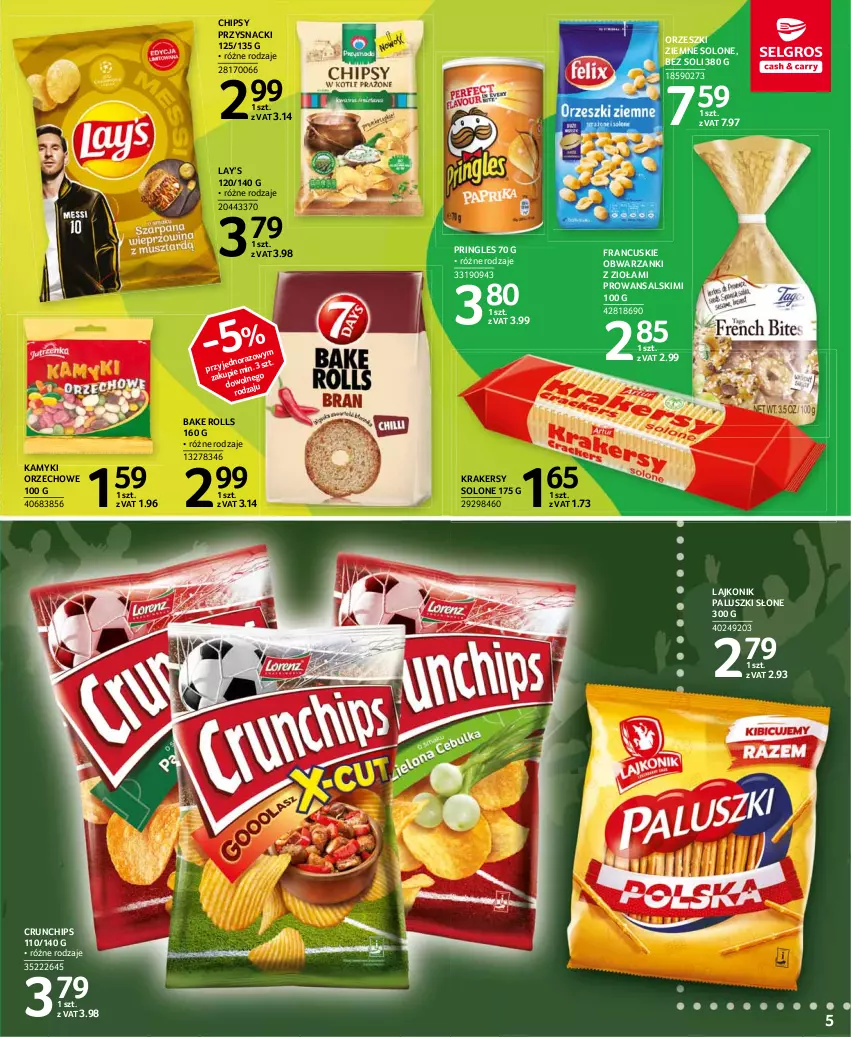 Gazetka promocyjna Selgros - Katalog Euro - ważna 13.05 do 31.05.2021 - strona 5 - produkty: Bake Rolls, Chipsy, Crunchips, Krakersy, Lajkonik, Lay’s, Orzeszki, Orzeszki ziemne, Pringles, Przysnacki