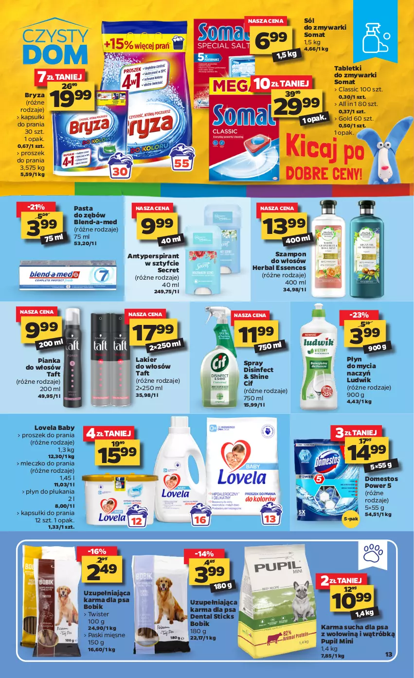 Gazetka promocyjna Netto - Gazetka spożywcza - ważna 26.04 do 30.04.2021 - strona 13 - produkty: Antyperspirant, Blend-a-Med, Bryza, Cif, Do mycia naczyń, Domestos, Kapsułki do prania, Lakier, Lakier do włosów, Lovela, Ludwik, Mleczko, Mleczko do prania, Pasta do zębów, Pianka do włosów, Płyn do mycia, Płyn do mycia naczyń, Płyn do płukania, Proszek do prania, Sól, Somat, Szampon, Tablet, Tabletki do zmywarki, Taft, Zmywarki